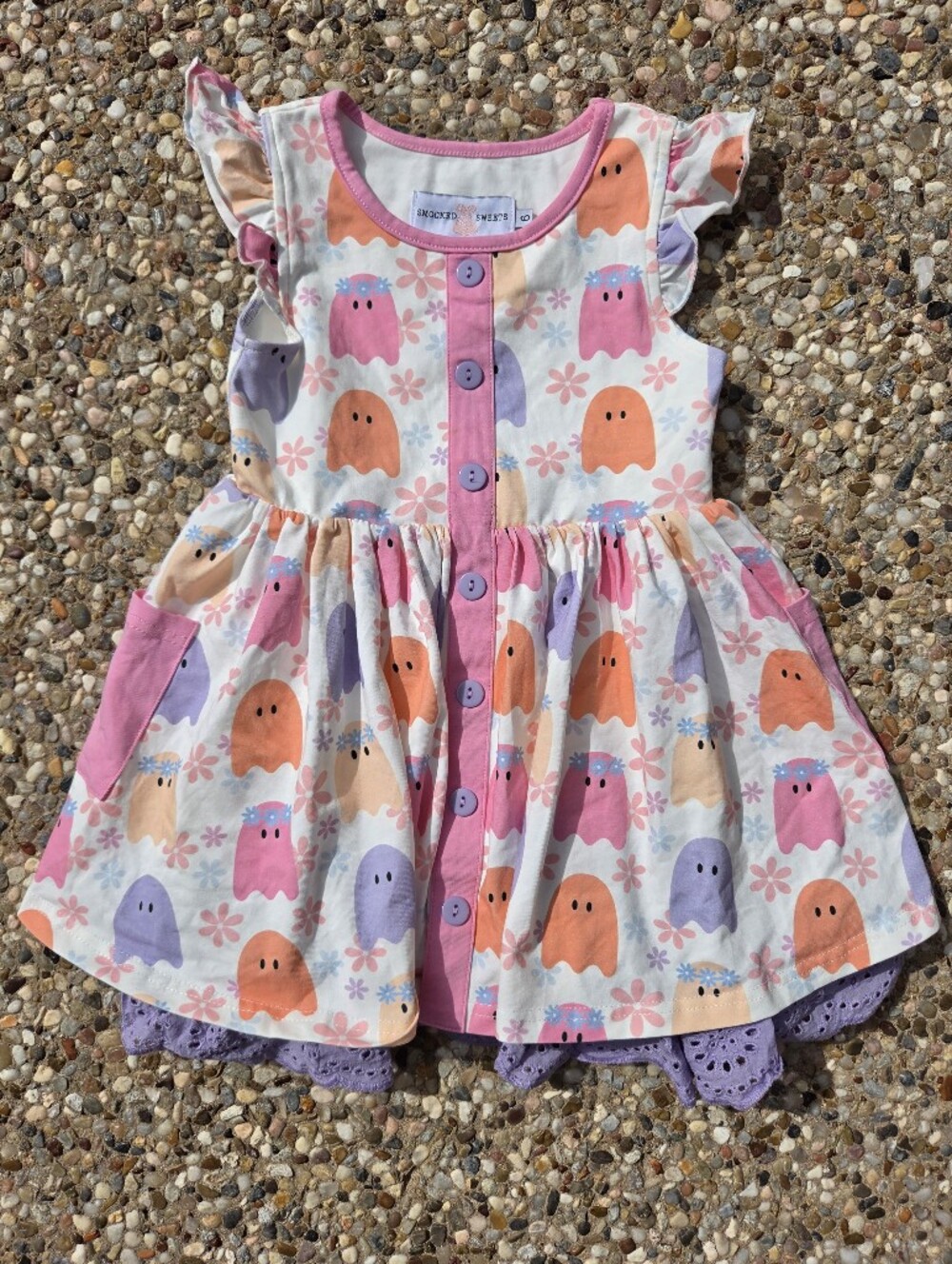 Smocked Sweets Girls Dress 6 Pastel Halloween Ghost Print
